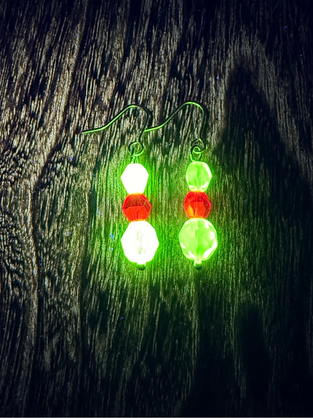 Uranium & Cadmium Czech Beaded Dangle Earrings, Vintage UV Blacklight Glow
